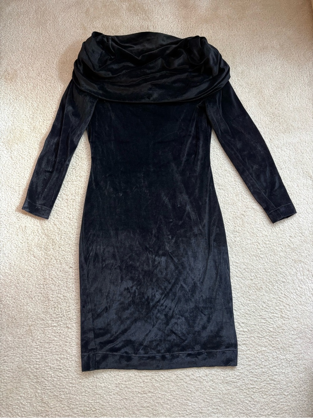 Vintage Italian Velvet Cowl Neck Dress Bodycon Black AEFFE Era Sz M (8) witchy